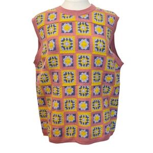 Wesc Mens L Womens XL Granny‎ Square Unisex Sweater Vest Crochet Patchwork Folk